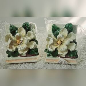 NEW Vintage CBK 1995 White Magnolia Flower Resin Bookends